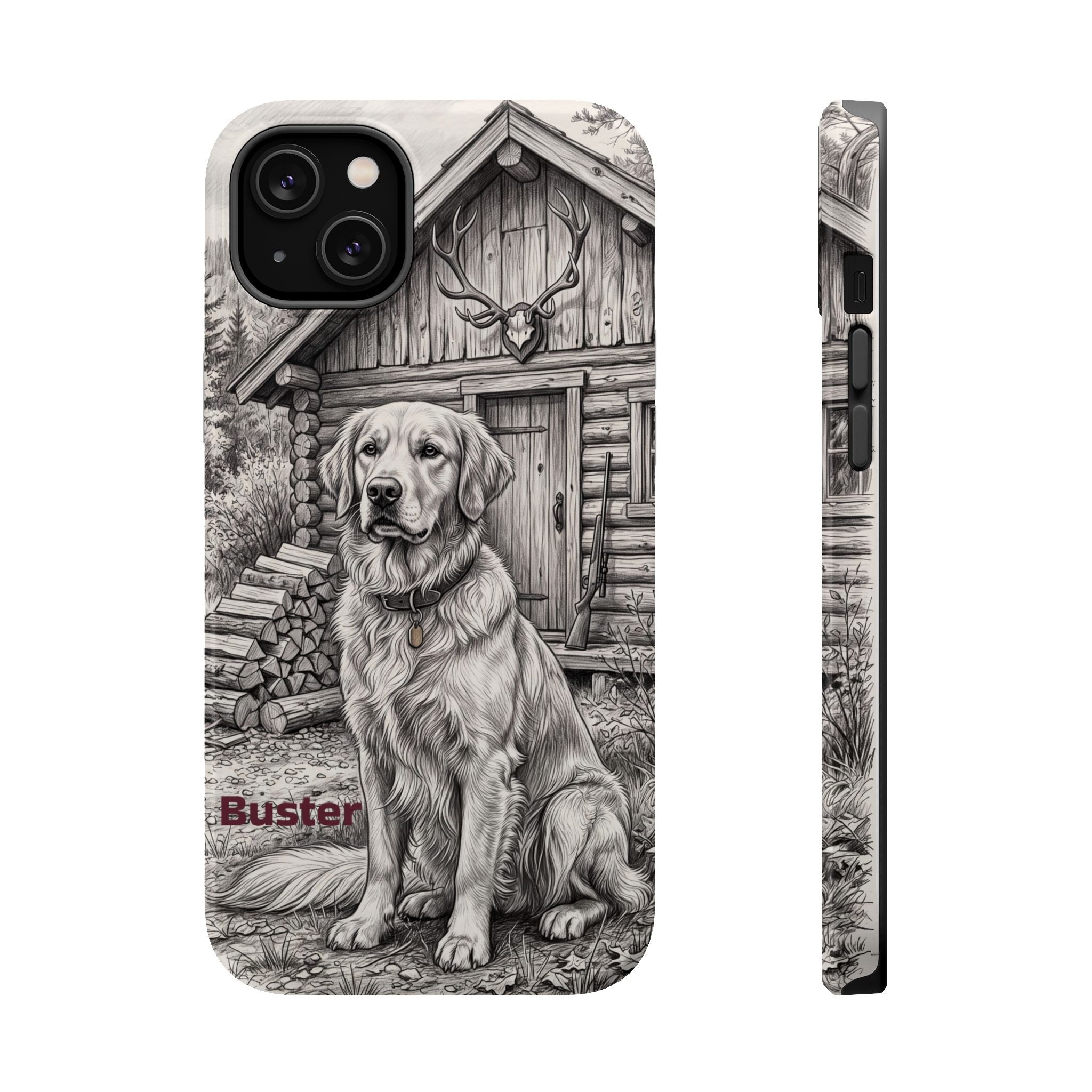 Personalized Golden Retriever Cabin Porch Phone Case — Wireless Charging Cover