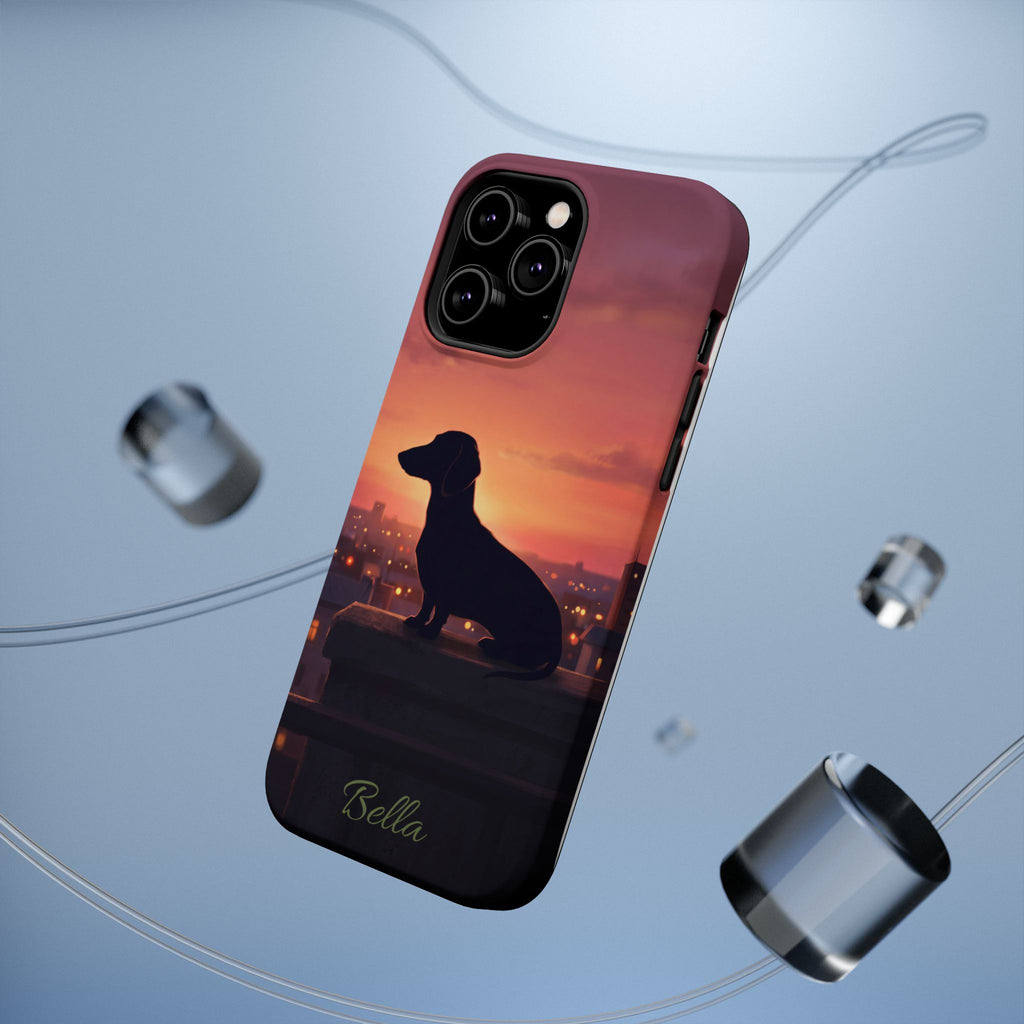 Personalized Dachshund Rooftop Sunset Phone Case — Wireless Charging Cover