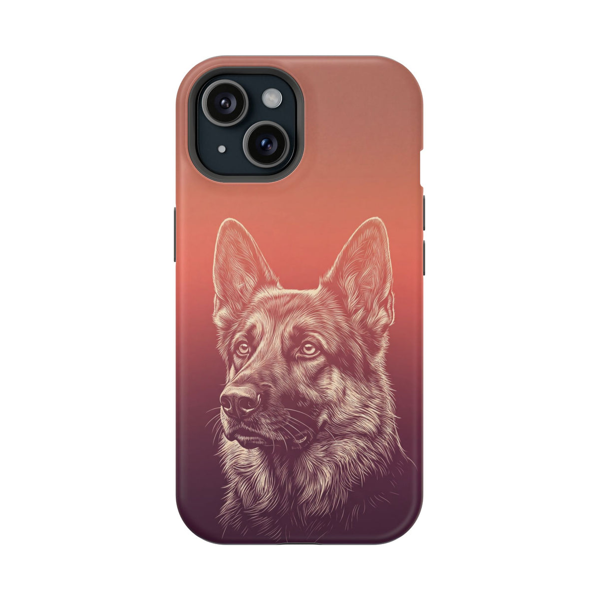 German Shepherd Phone Case | Sunset Sketch Art — Tough Magnetic Case with Wireless Charging