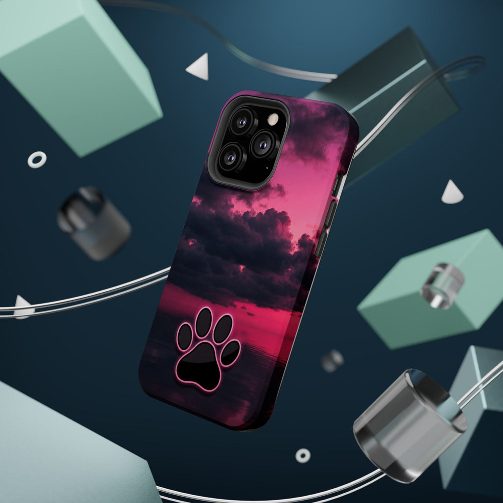 Pink Sky Paw Print Phone Case — Impact-Resistant Wireless Charging Cover