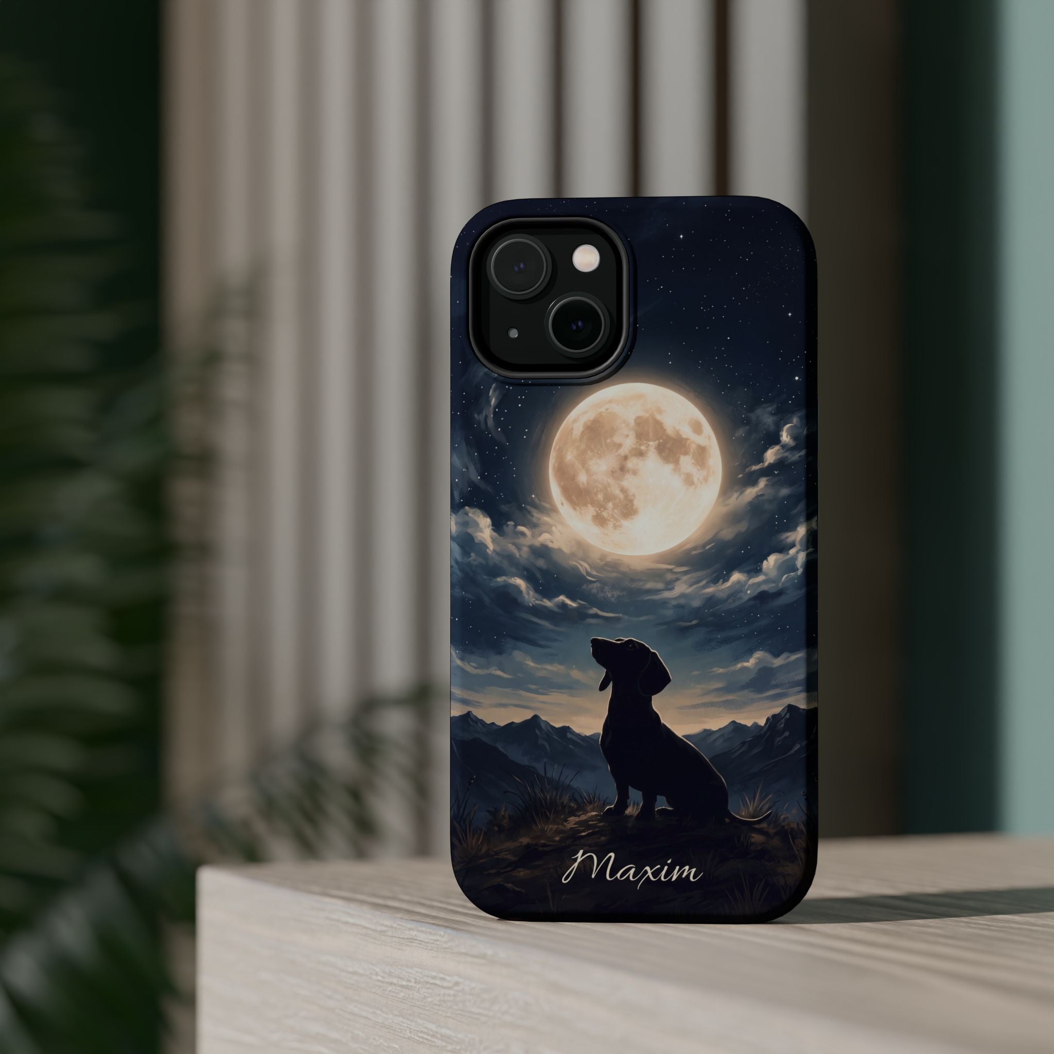 Personalized Dachshund Moonlight Phone Case — Wireless Charging Cover