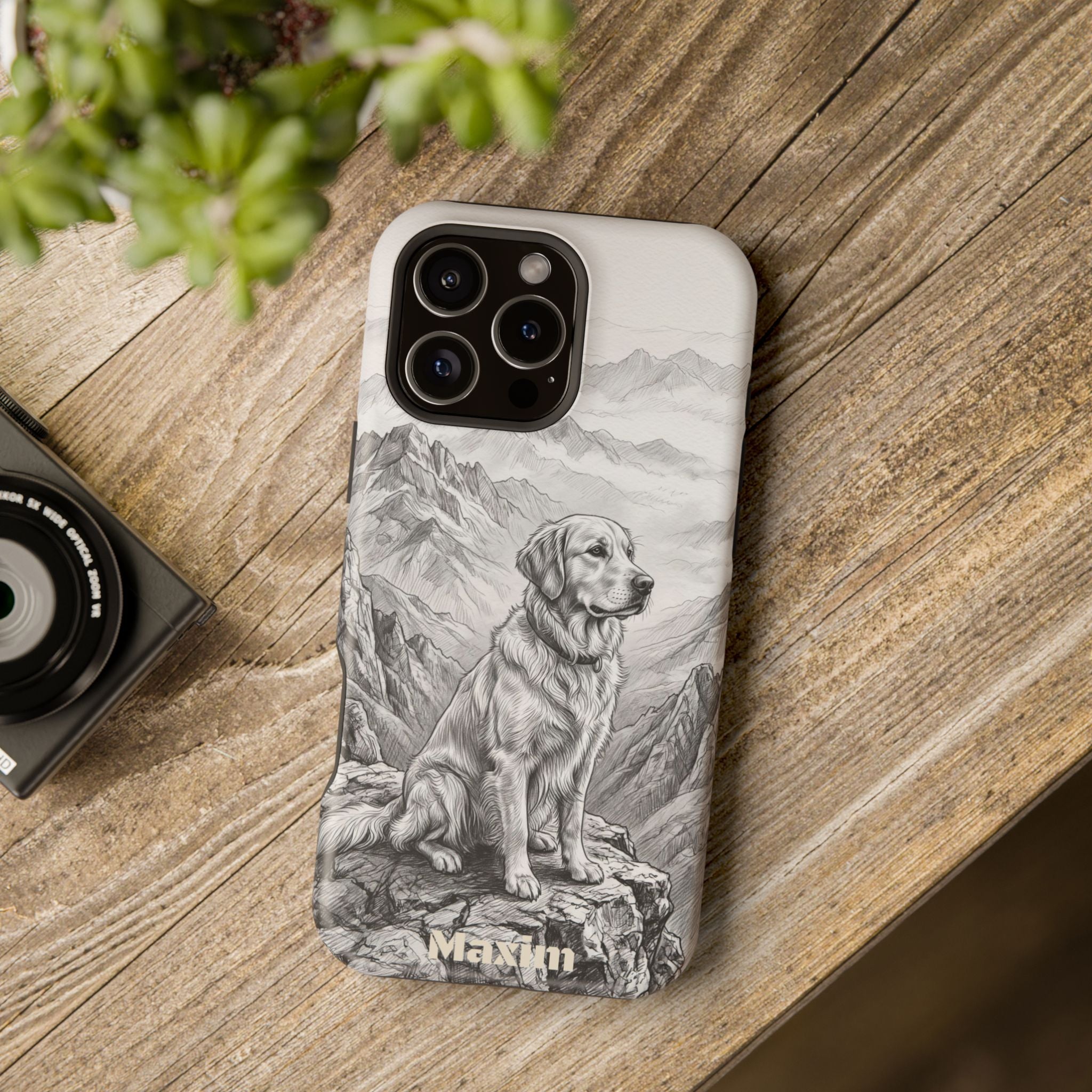 Personalized Golden Retriever Mountain Peak Phone Case — Wireless Charging Cover