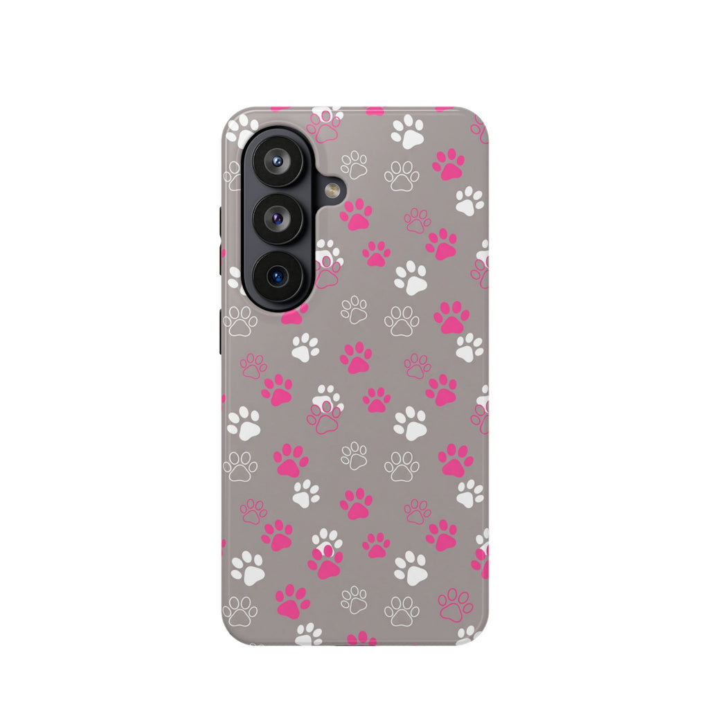Pink & White Paw Print Phone Case — Impact-Resistant Wireless Charging Cover