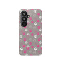 Pink & White Paw Print Phone Case — Impact-Resistant Wireless Charging Cover
