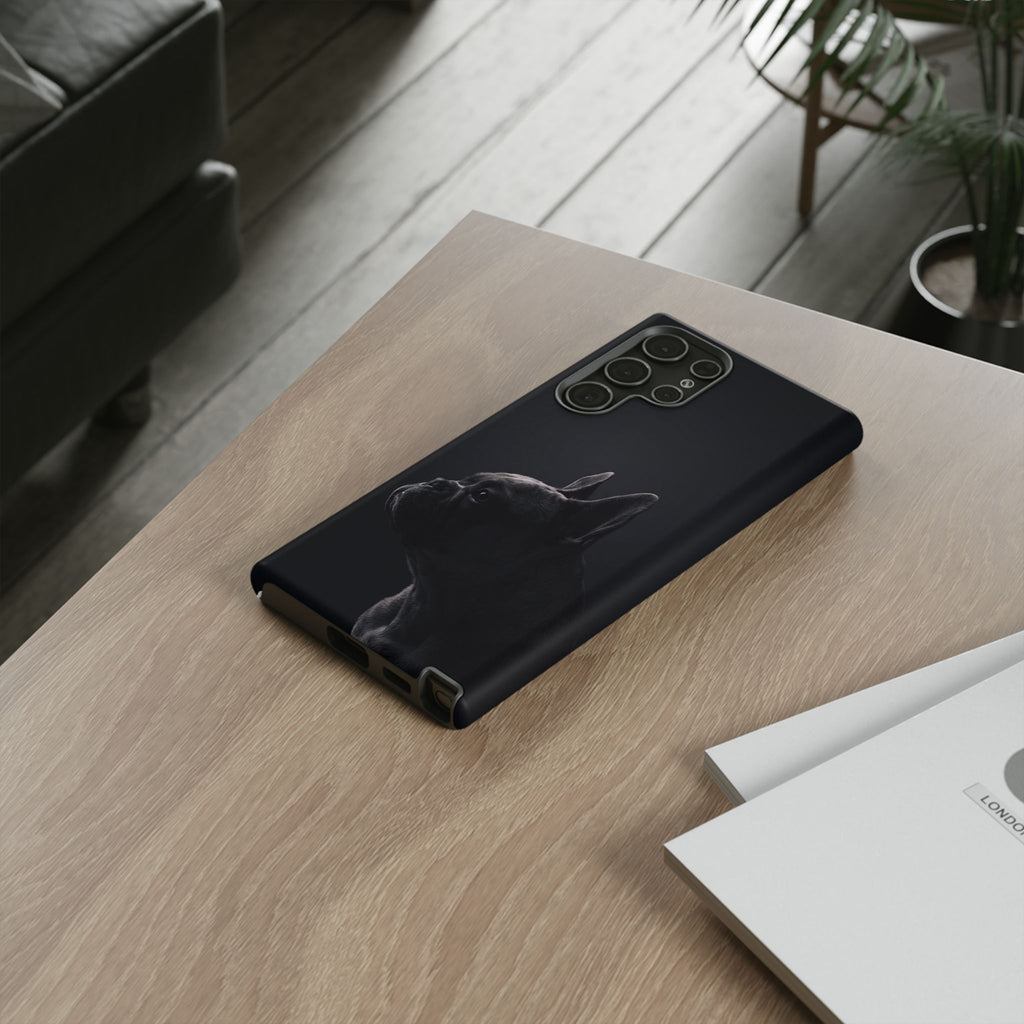 Silhouette French Bulldog Phone Case | Minimalist Black-on-Black Frenchie Profile | iPhone & Samsung