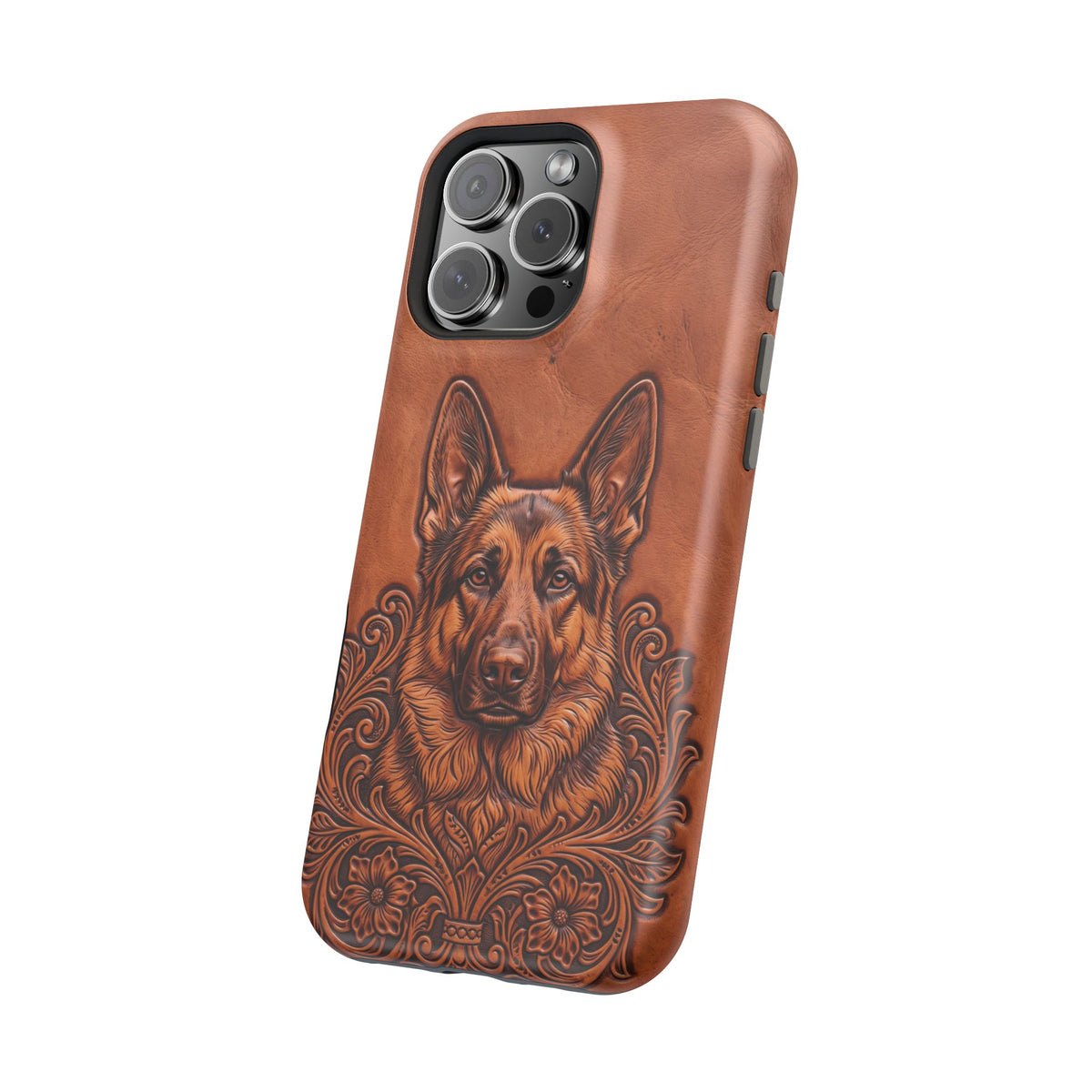 German Shepherd Phone Case | Western Tooled Art — Tough Magnetic Case with Wireless Charging