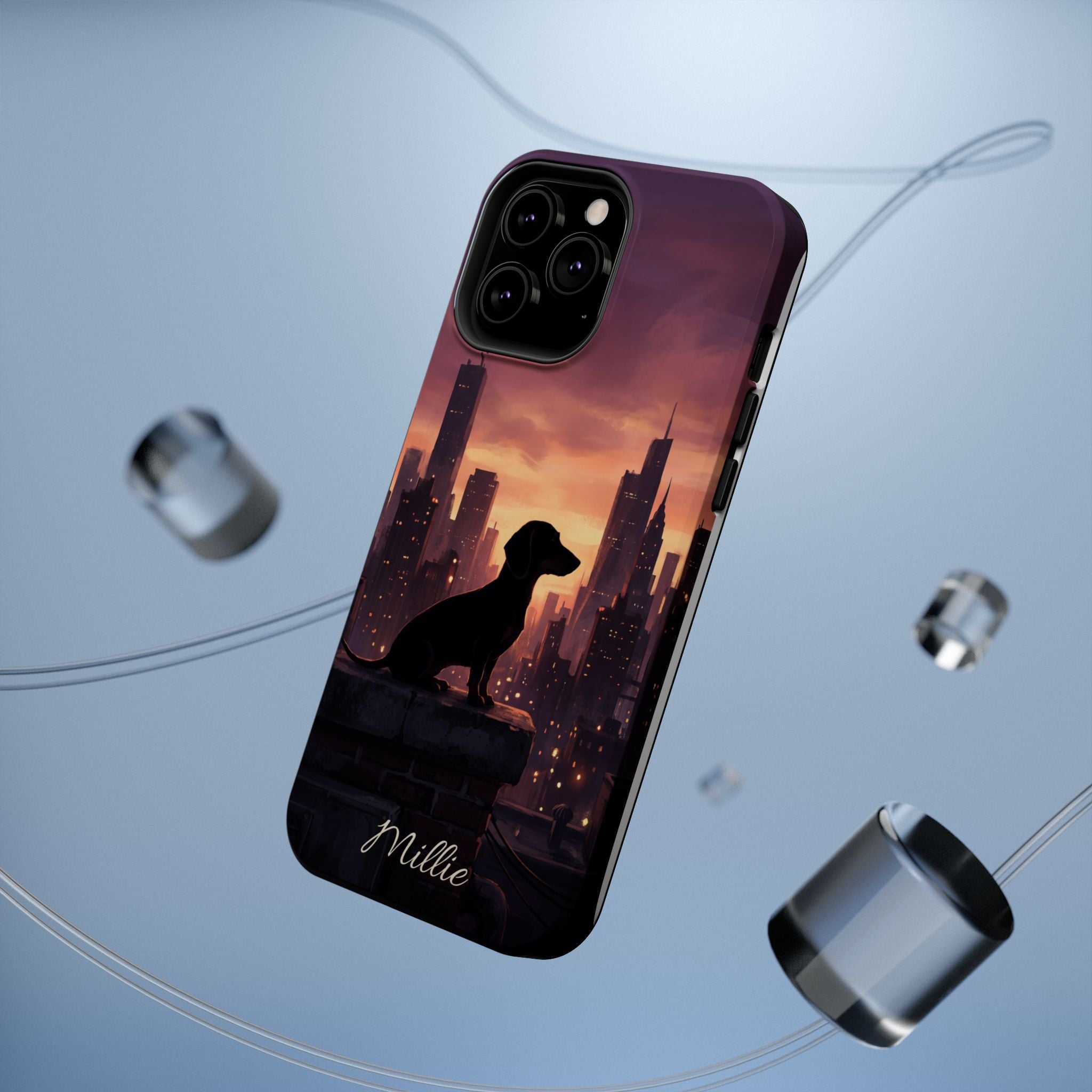 Personalized Dachshund City Skyline Phone Case — Wireless Charging Cover