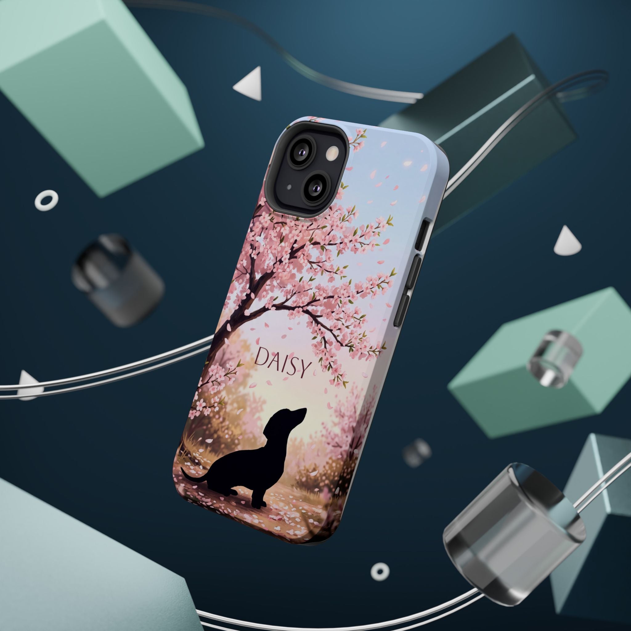 Personalized Dachshund Cherry Blossom Phone Case — Wireless Charging Cover