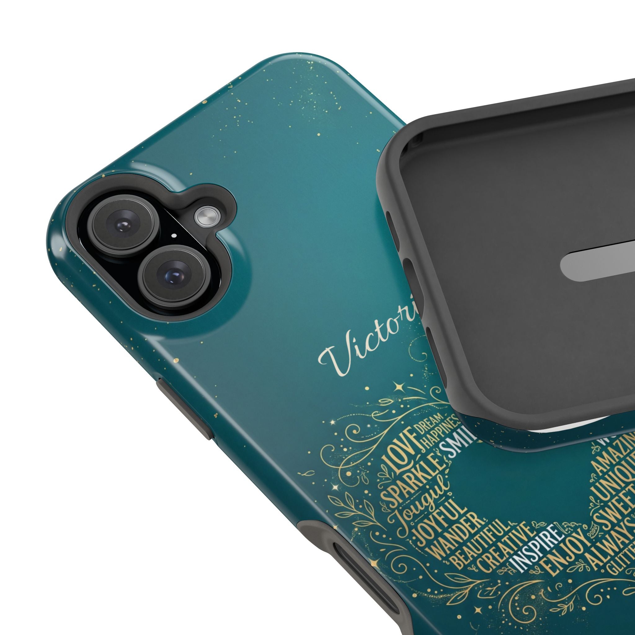 Personalized Teacher Heart Word Art Phone Case — Impact-Resistant Wireless Charging Cover