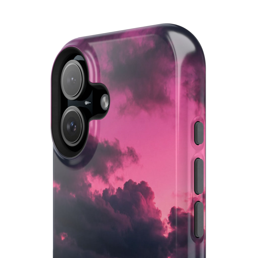 iPhone & Samsung Magnetic Impact-Resistant Phone Case — Pink Twilight Cloud with Paw Print