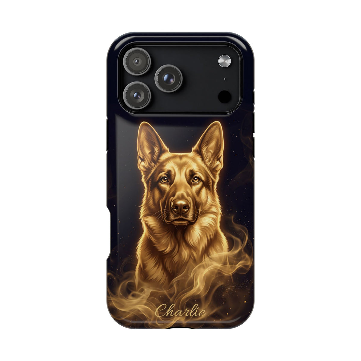 German Shepherd Phone Case | Personalized Gold Glow Art — Tough Magnetic Case with Wireless Charging