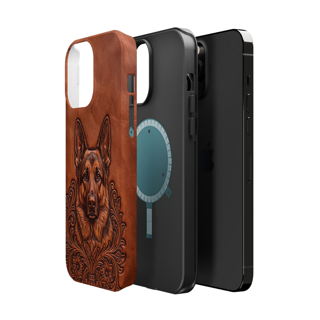 German Shepherd Phone Case | Western Tooled Art — Tough Magnetic Case with Wireless Charging