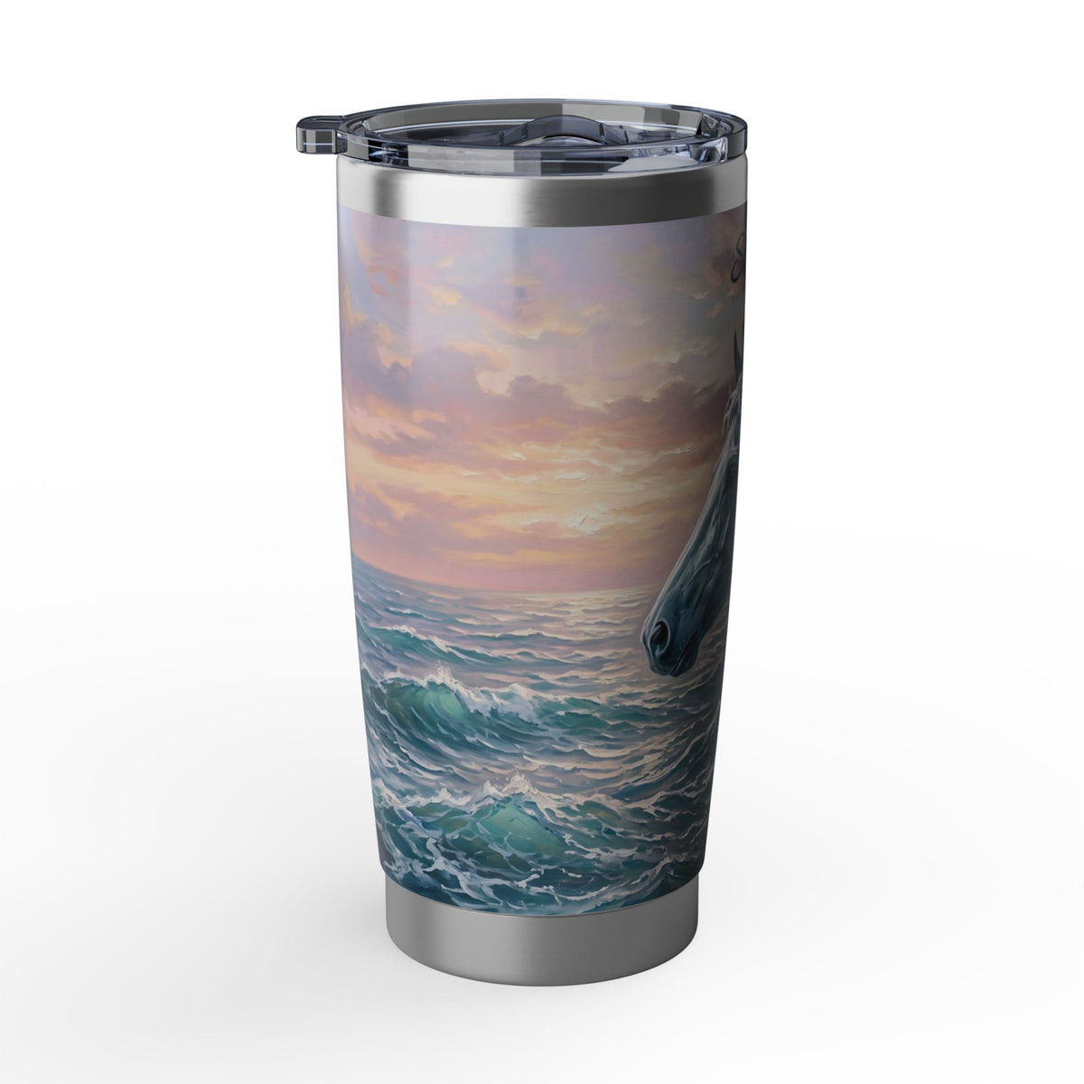 Horse Personalized Tumbler | Sea Foam Wave Art — 20 oz Stainless Travel Mug