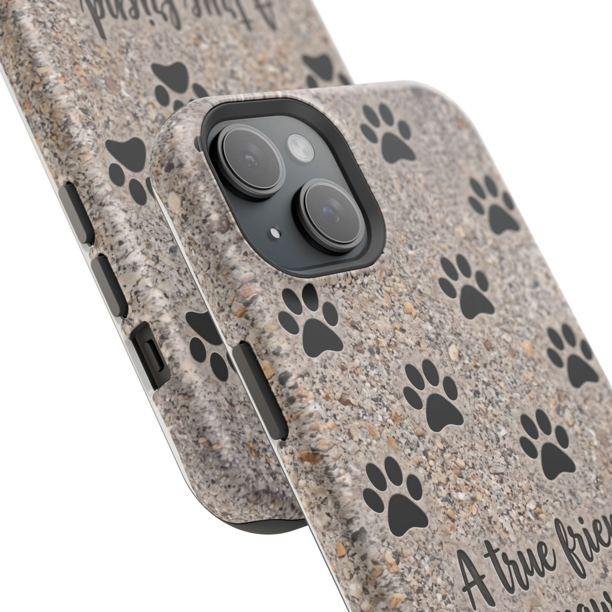 "A True Friend Leaves Paw Prints On Your Heart" Phone Case | Sentimental Stone-Texture Dog Paw Print Case | iPhone & Samsung