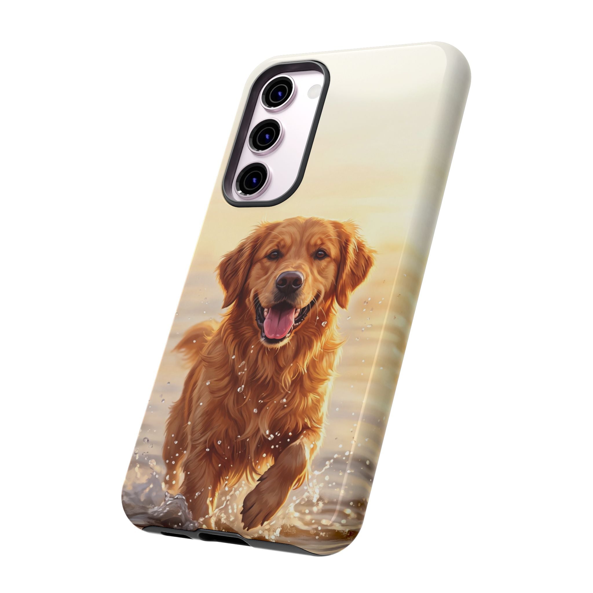 Golden Retriever Splashing in Water Phone Case | Joyful Dog at Golden Hour | iPhone & Samsung