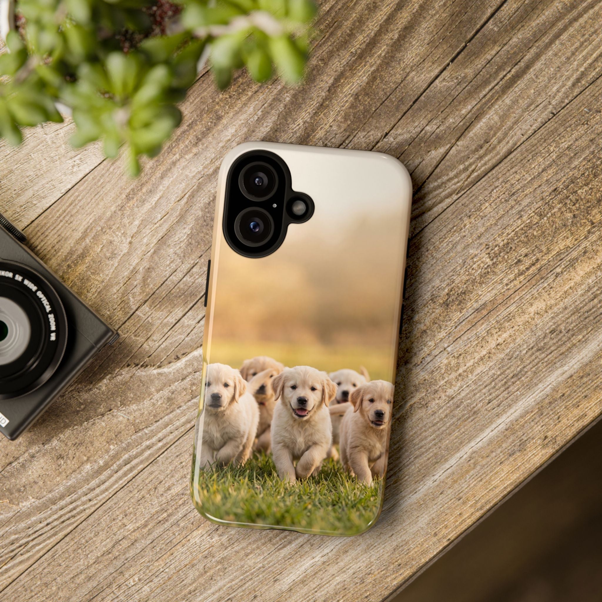 Golden Retriever Puppies Phone Case | Playful Puppy Pack Running in Grass | iPhone & Samsung