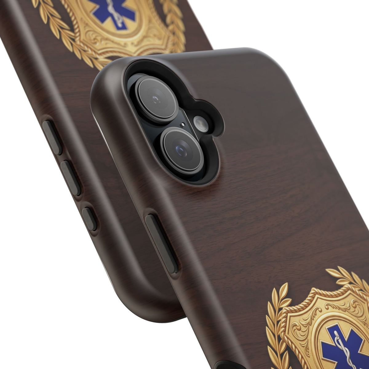 Gold Paramedic Laurel Badge Wood Phone Case — Magnetic Wireless Charging Cover