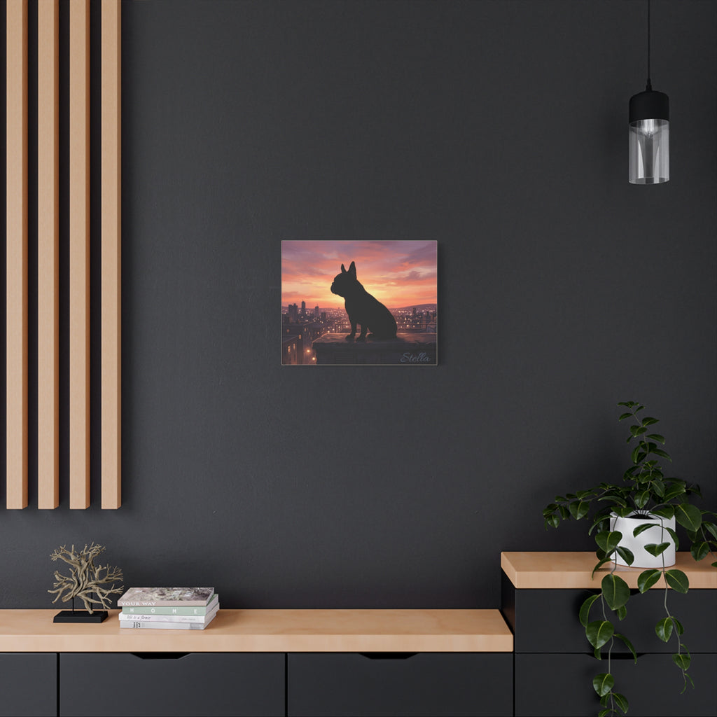 French Bulldog Silhouette Personalized Canvas | Sunset City Skyline Wall Art
