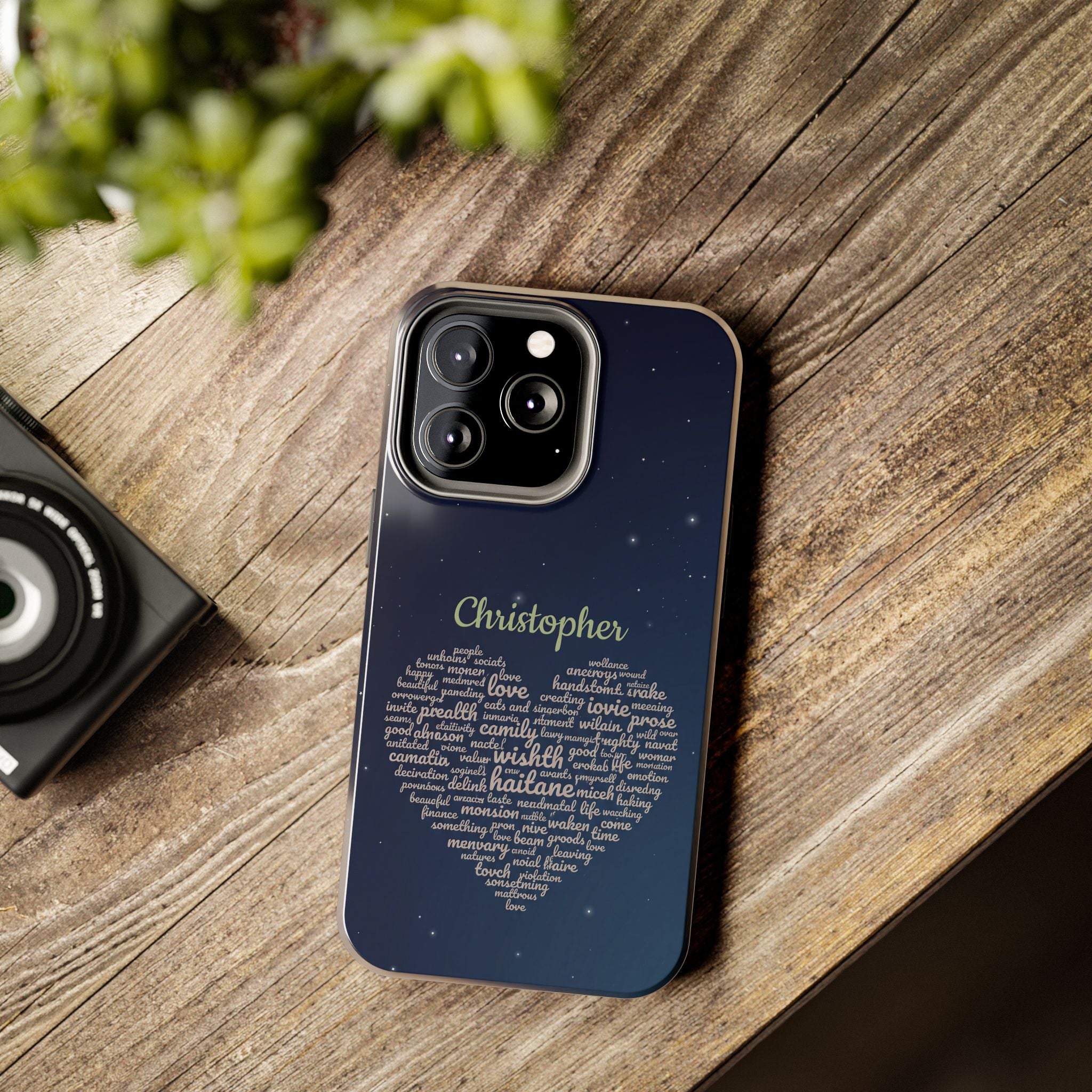 Personalized Teacher Heart Word Cloud Phone Case — Custom Name Starry Design