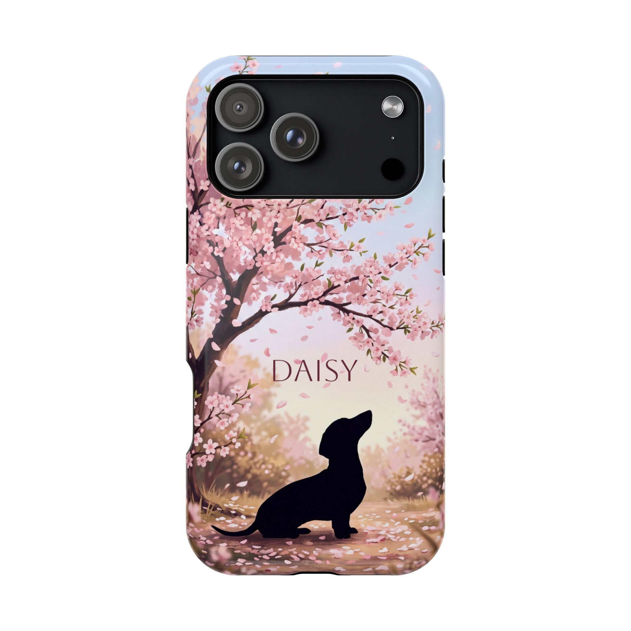 Personalized Dachshund Cherry Blossom Phone Case — Wireless Charging Cover
