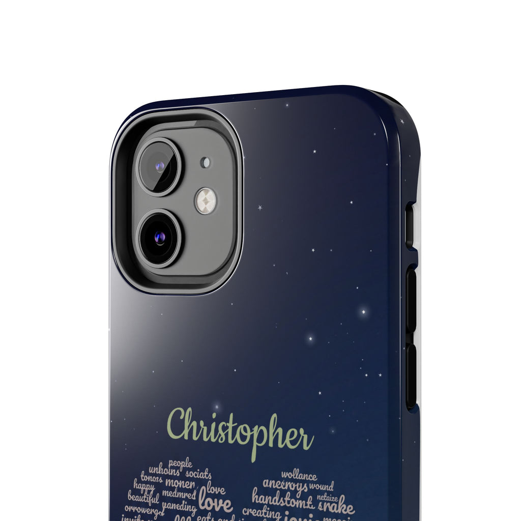 Personalized Teacher Heart Word Cloud Phone Case — Custom Name Starry Design