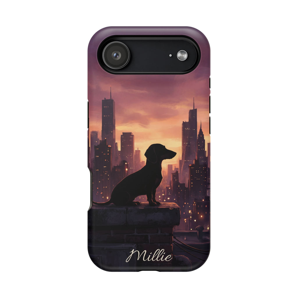 Personalized Dachshund City Skyline Phone Case — Wireless Charging Cover