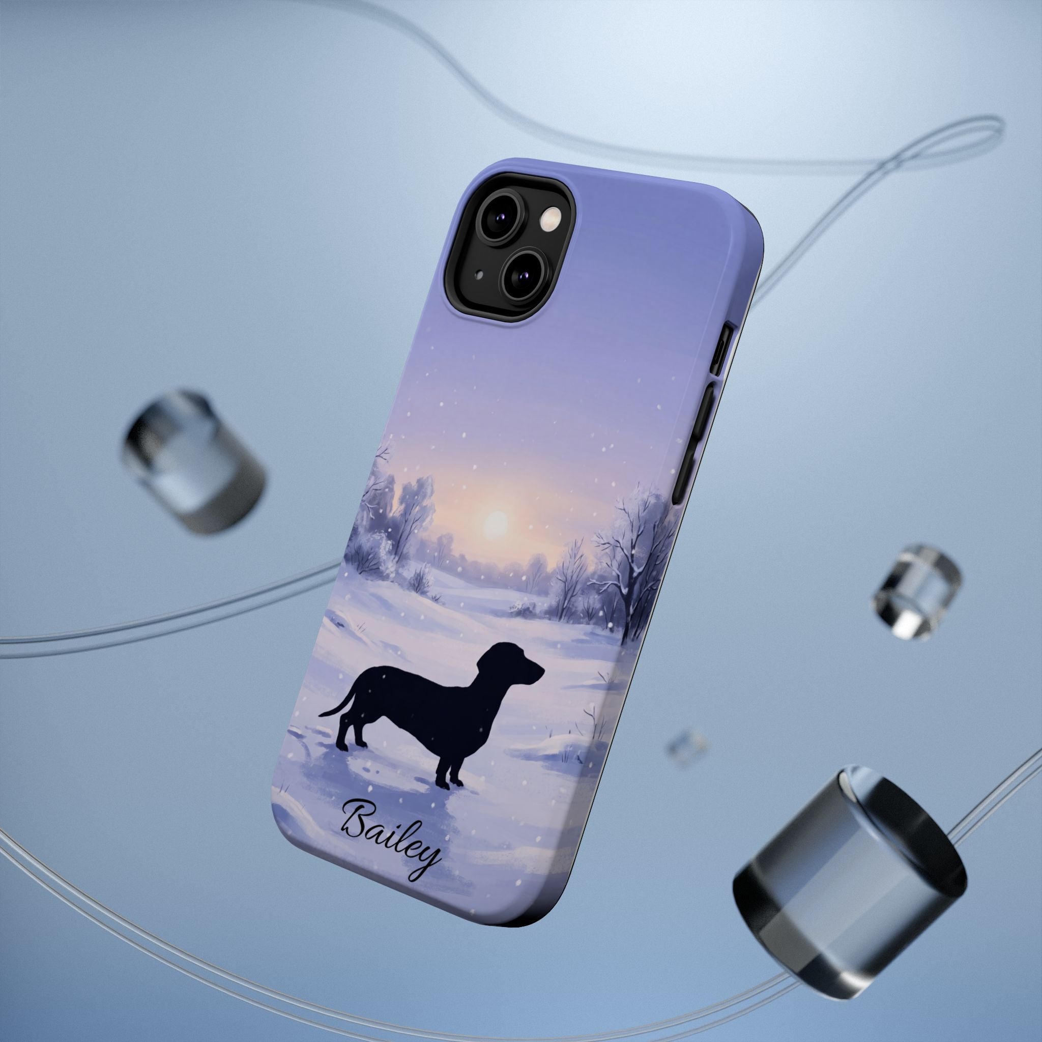 Personalized Dachshund Winter Snow Phone Case — Wireless Charging Cover