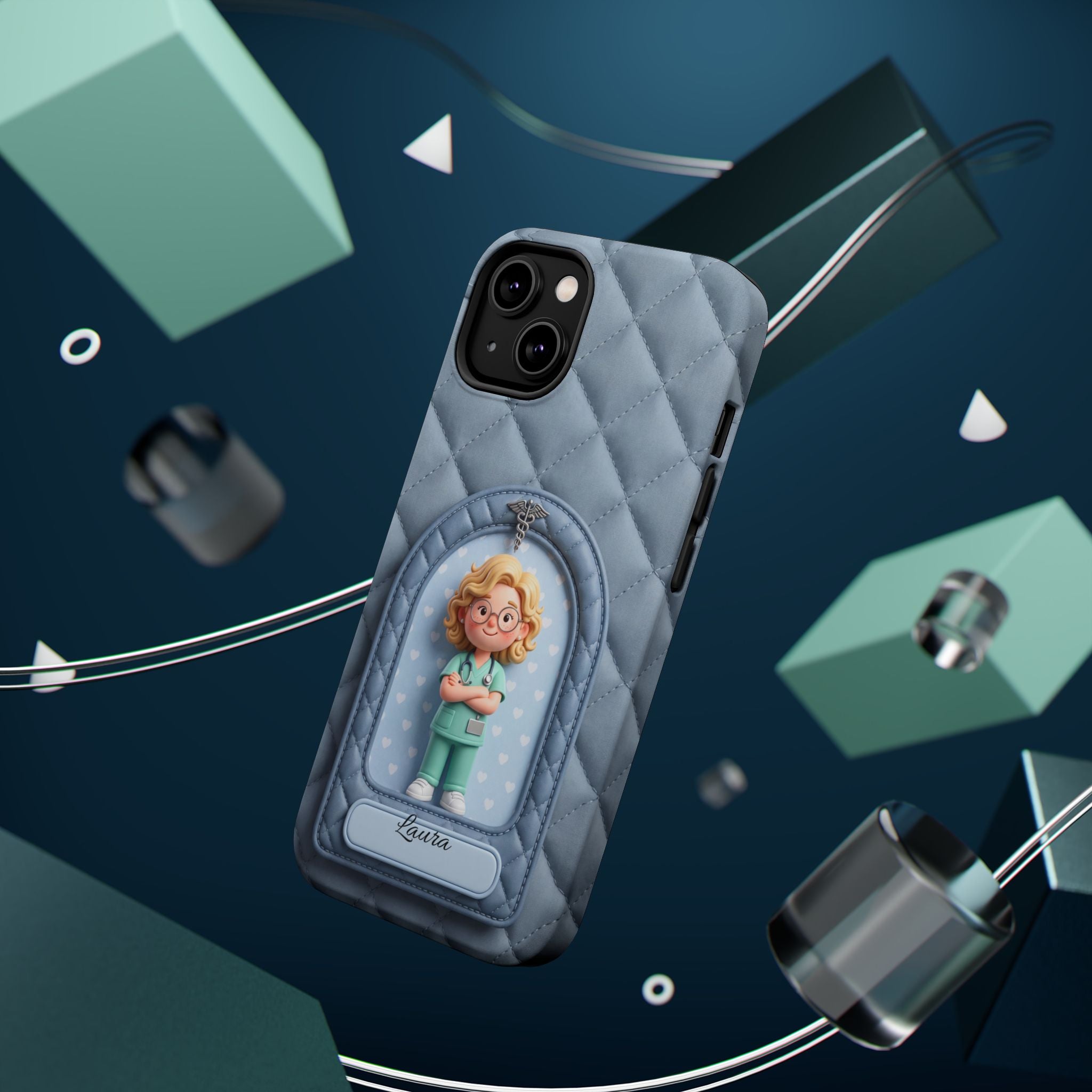 Personalized Quilted Nurse Phone Case — Wireless Charging Cover