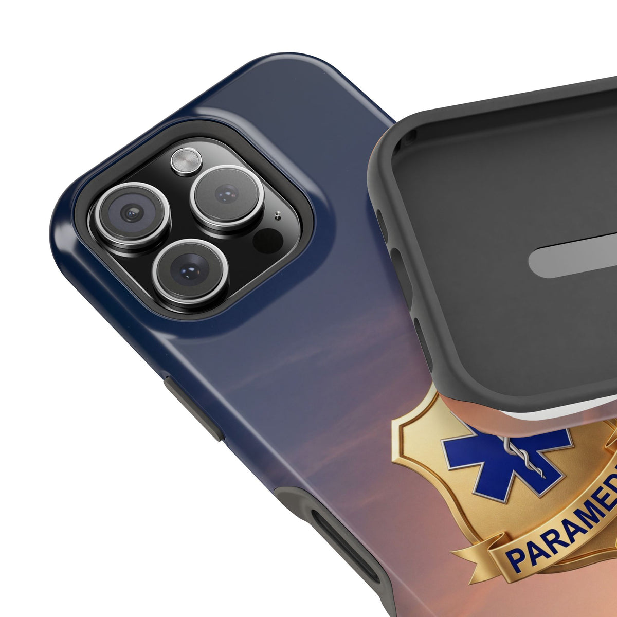 Gold Paramedic Badge Sunset Sky Phone Case — Magnetic Wireless Charging Cover