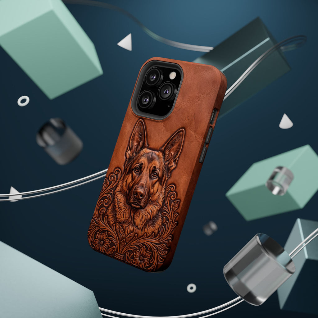 German Shepherd Phone Case | Western Tooled Art — Tough Magnetic Case with Wireless Charging