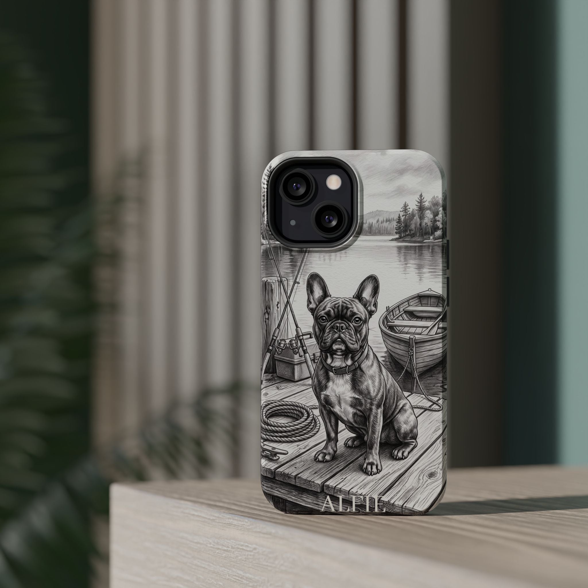 Personalized French Bulldog Lakeside Dock Phone Case — Wireless Charging Cover