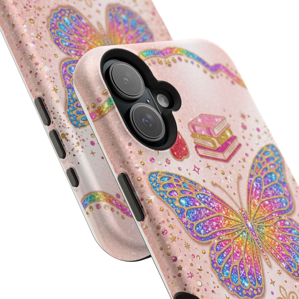 Blush Glitter Butterfly Personalized Teacher Phone Case — Wireless Charging Cover