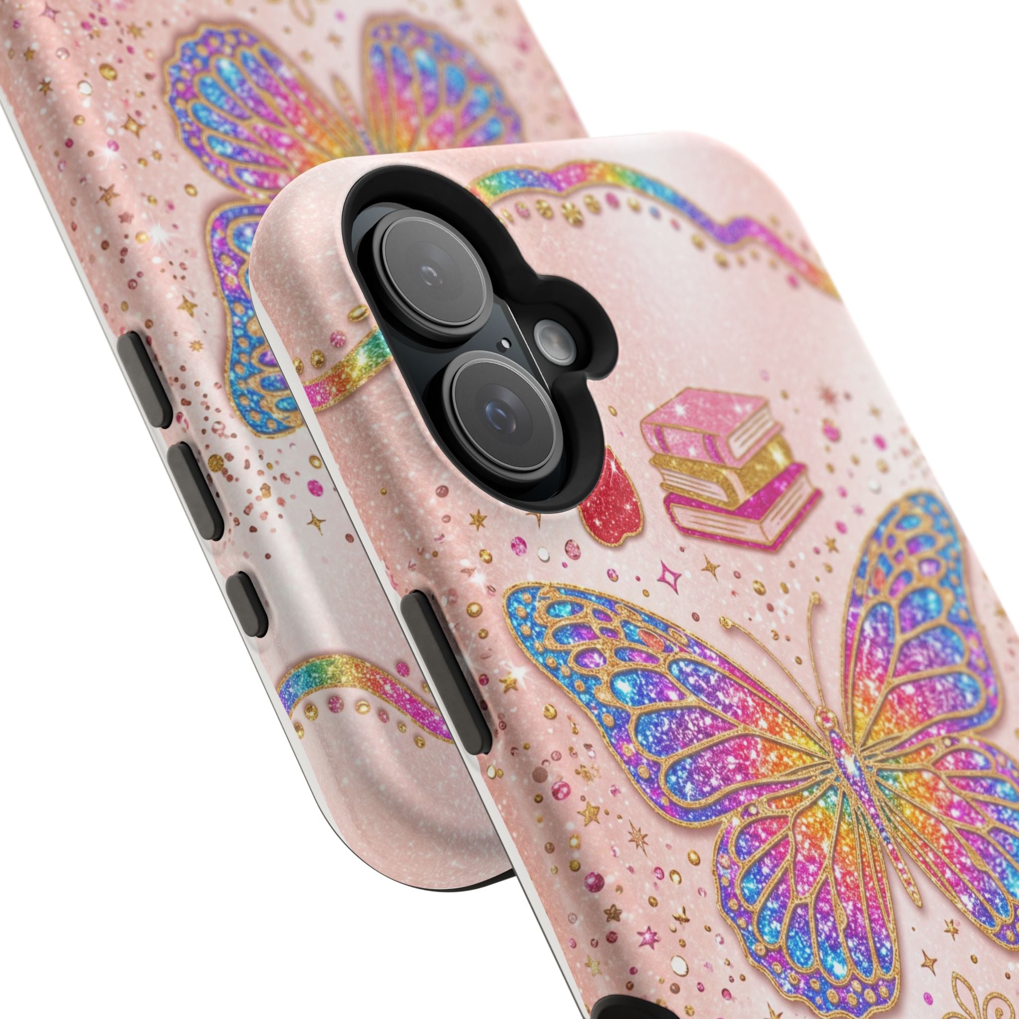 Blush Glitter Butterfly Personalized Teacher Phone Case — Wireless Charging Cover