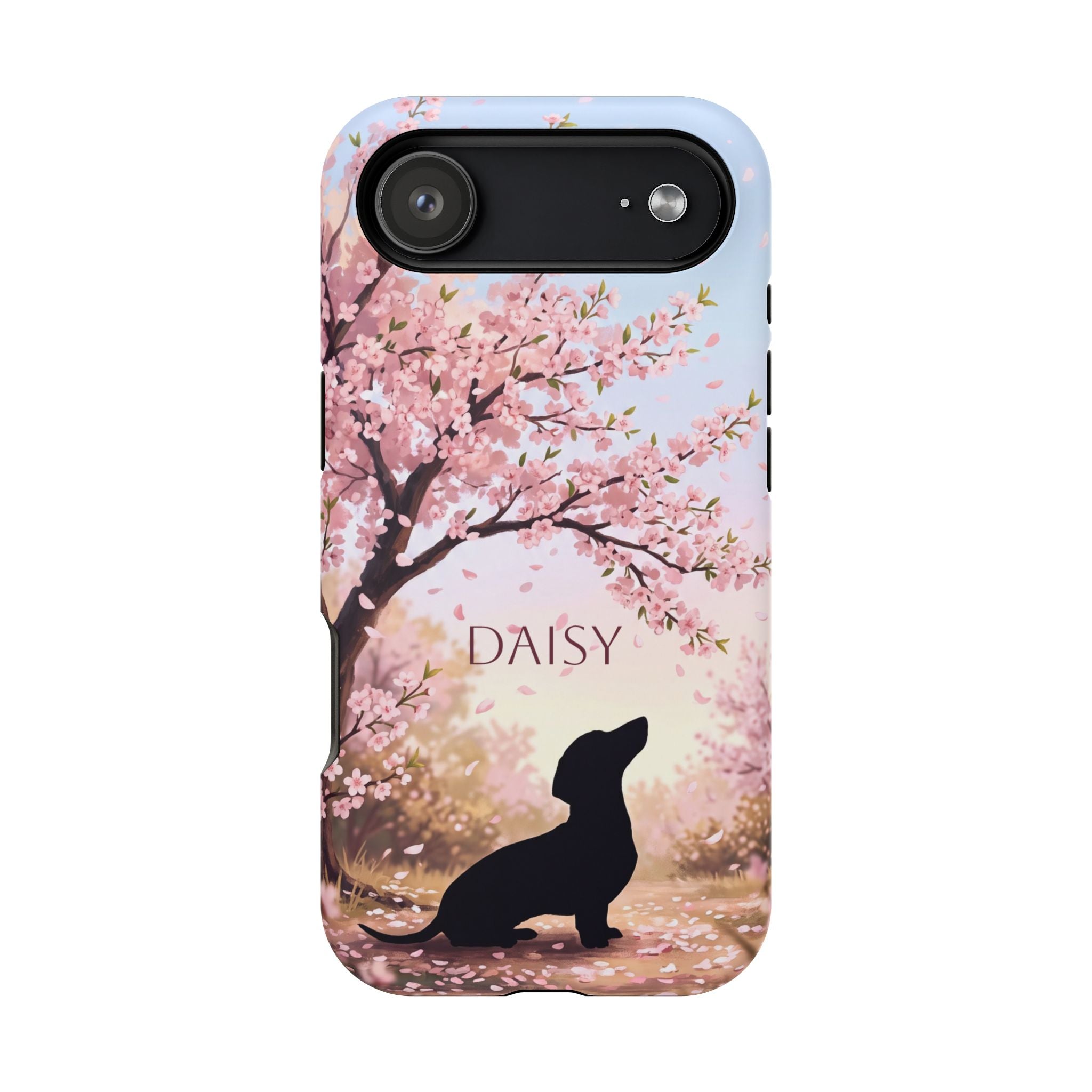 Personalized Dachshund Cherry Blossom Phone Case — Wireless Charging Cover