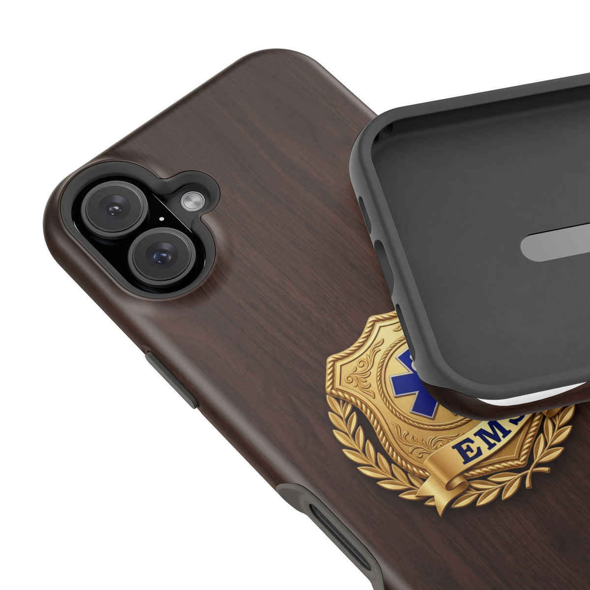 Gold EMS Laurel Badge Wood Phone Case — Magnetic Wireless Charging Cover