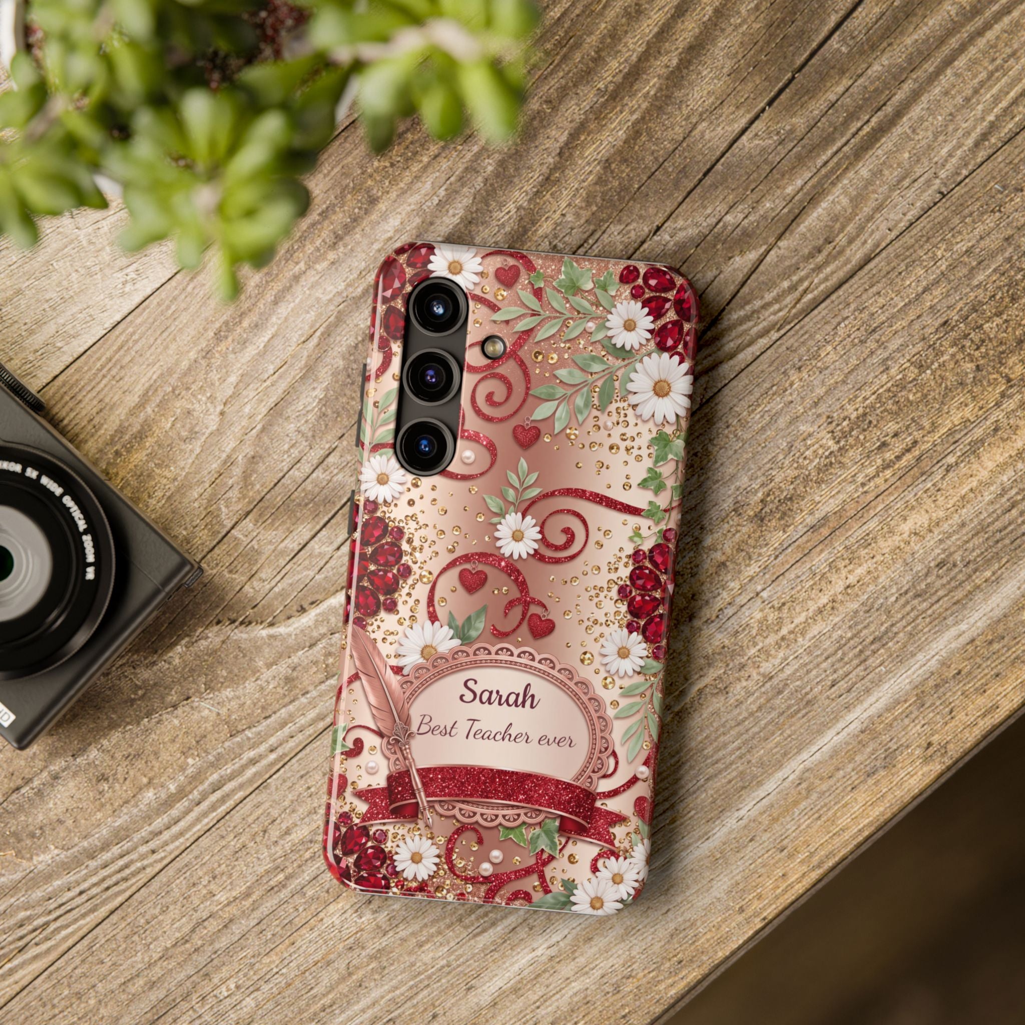 Personalized Teacher Phone Case — Custom Name and Message - Floral Jeweled Design