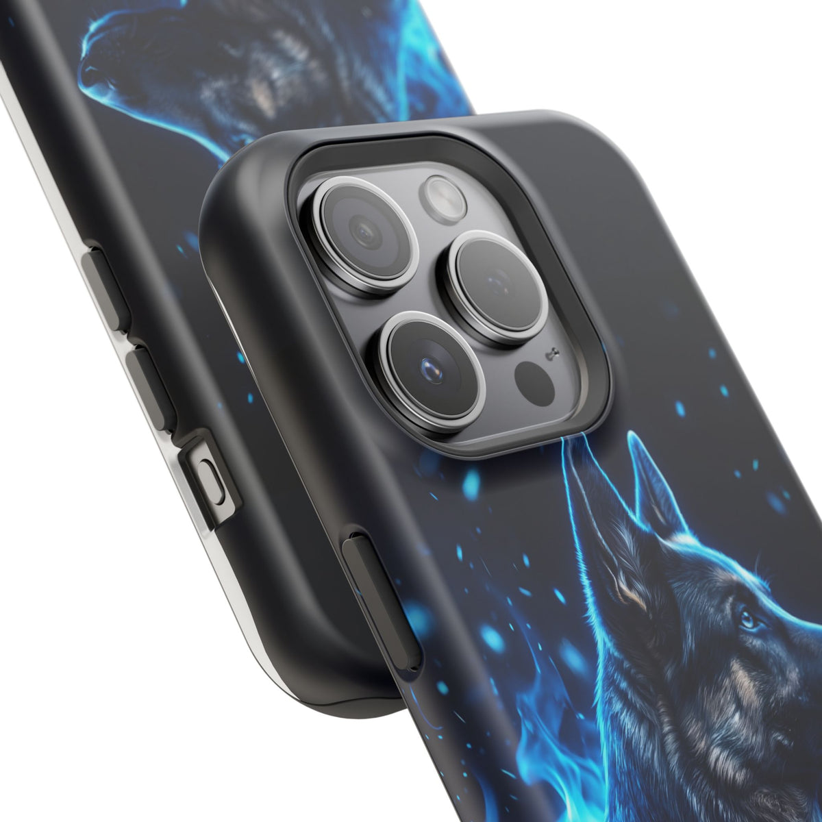 German Shepherd Phone Case | Blue Flame Art — Tough Magnetic Case with Wireless Charging