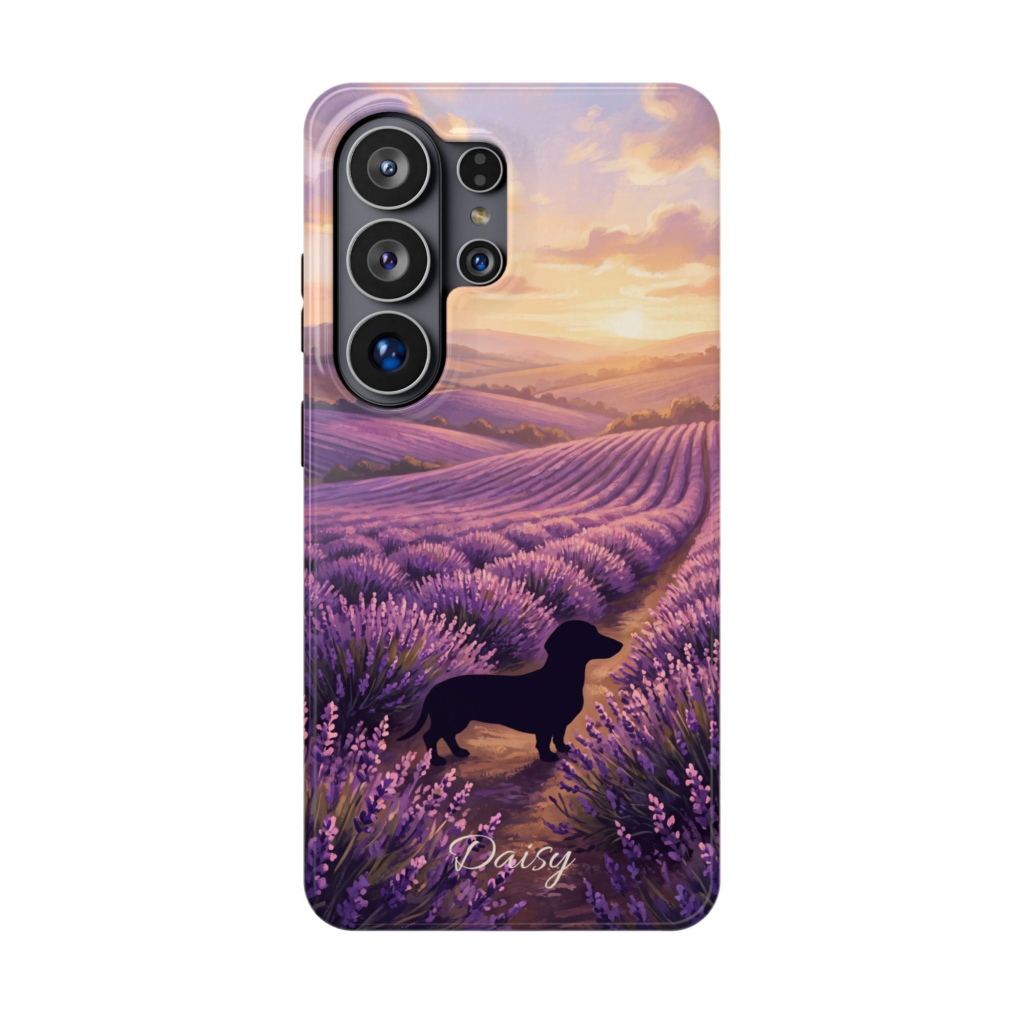 Personalized Dachshund Lavender Field Phone Case — Wireless Charging Cover