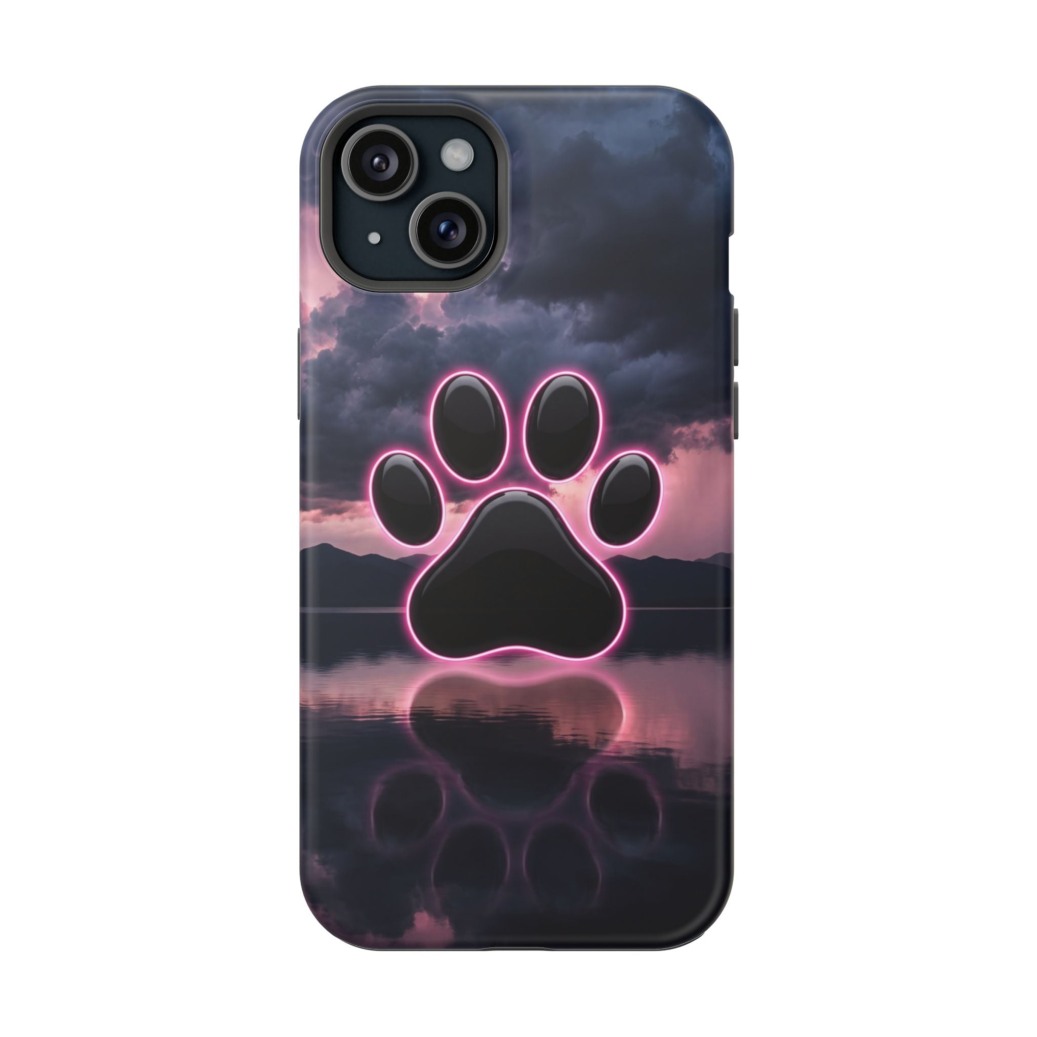 Neon Paw Print Phone Case — Impact-Resistant Wireless Charging Cover