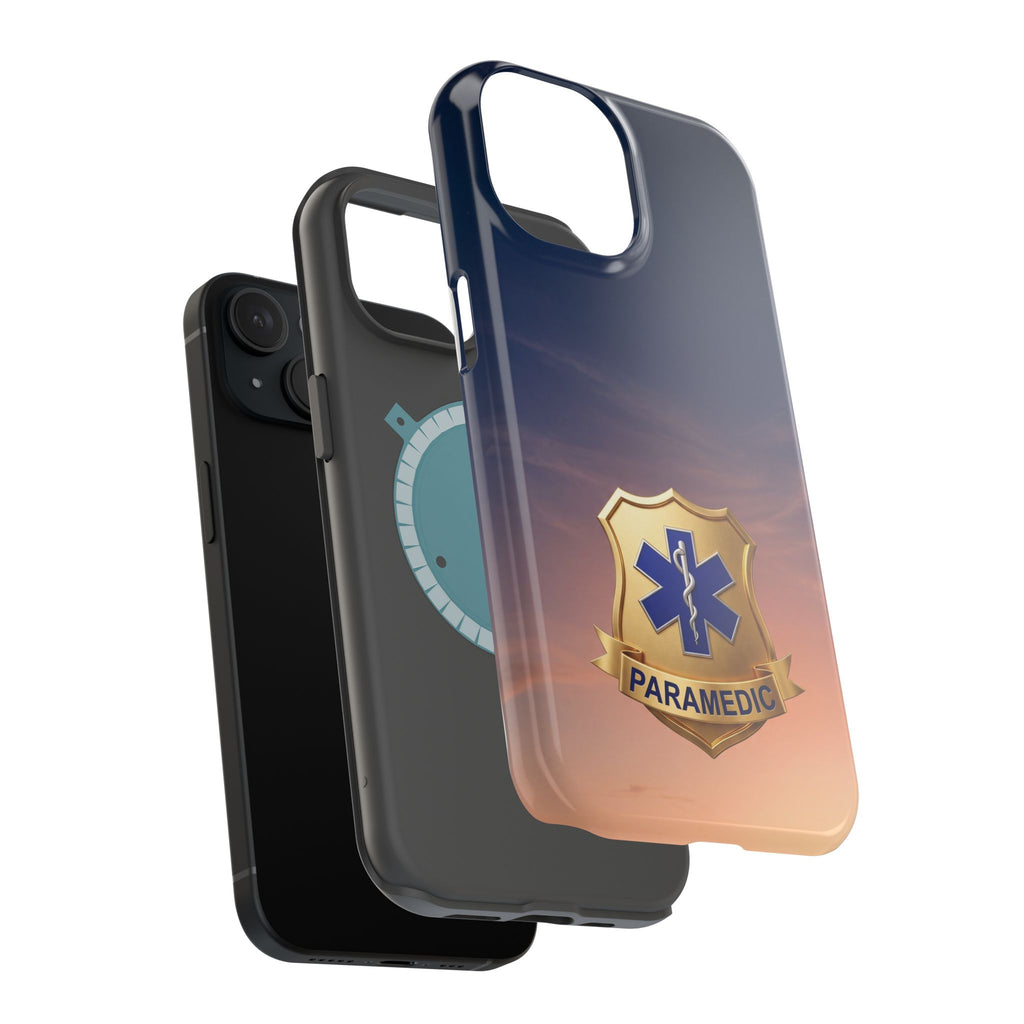 Gold Paramedic Badge Sunset Sky Phone Case — Magnetic Wireless Charging Cover
