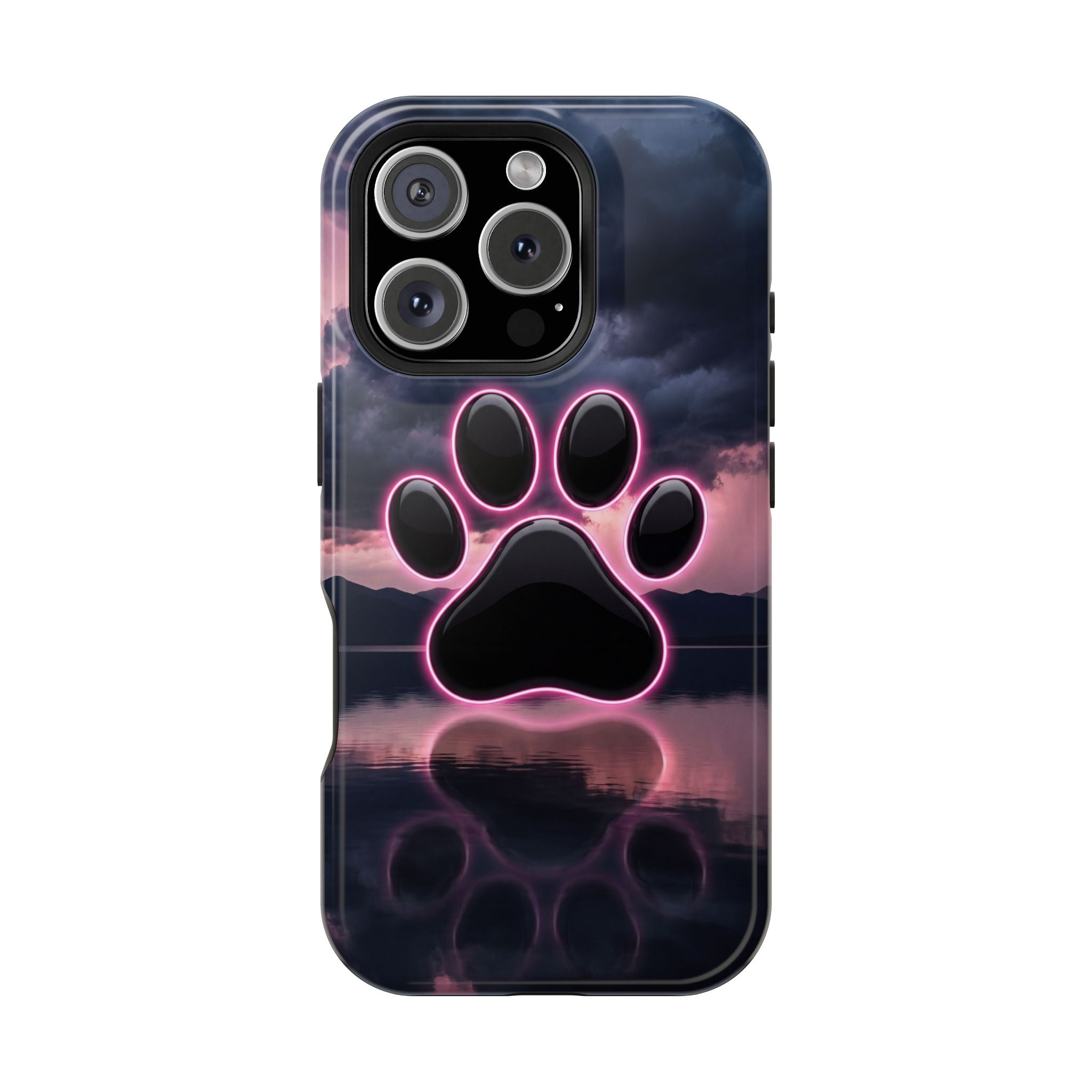 Neon Paw Print Phone Case — Impact-Resistant Wireless Charging Cover