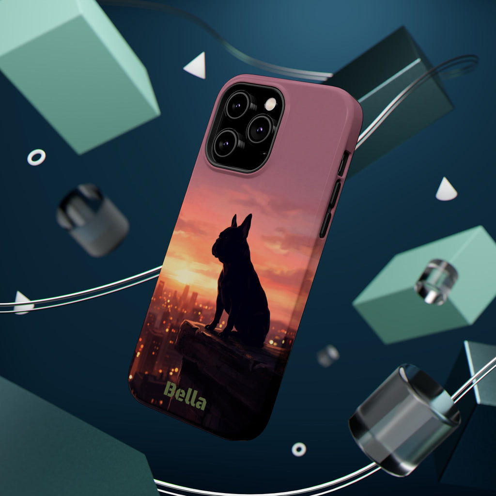 Personalized French Bulldog City Skyline Sunset Phone Case — Wireless Charging Cover