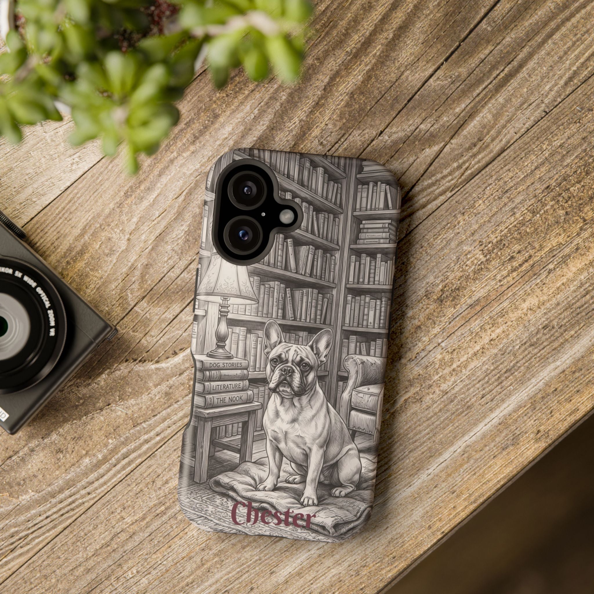 Personalized French Bulldog Library Study Phone Case — Wireless Charging Cover