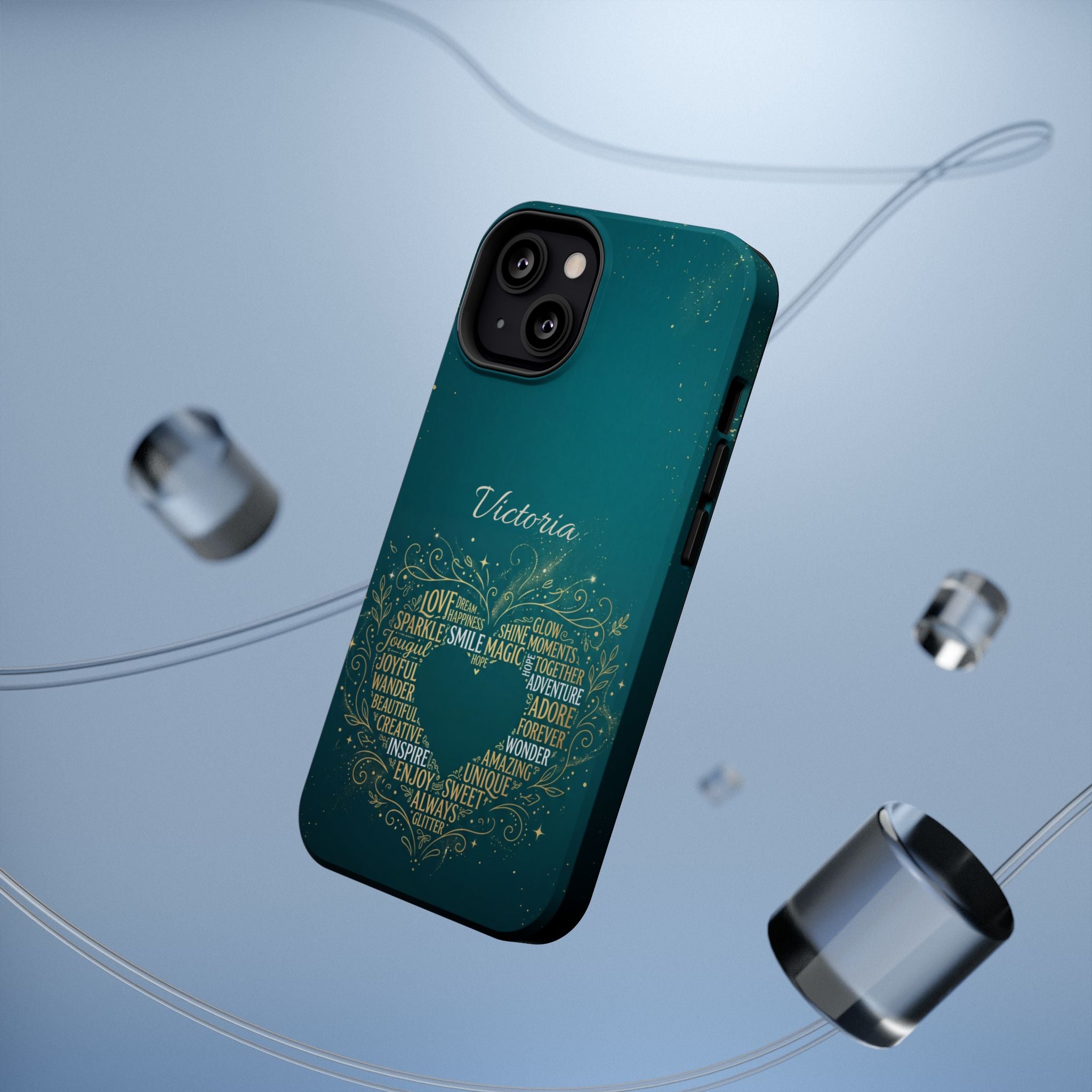 Personalized Teacher Heart Word Art Phone Case — Impact-Resistant Wireless Charging Cover