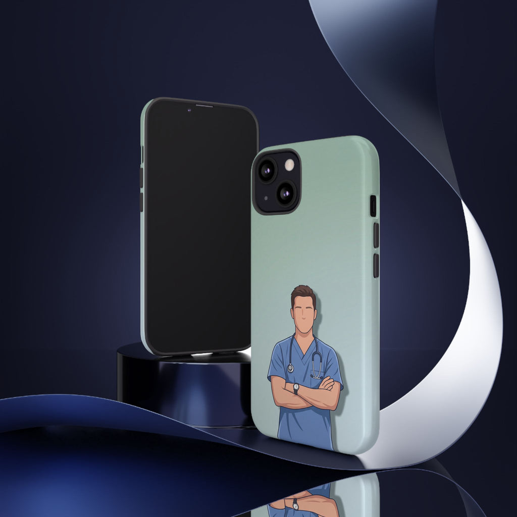 Male Nurse Phone Case | Confident Nurse in Blue Scrubs Illustration | iPhone & Samsung