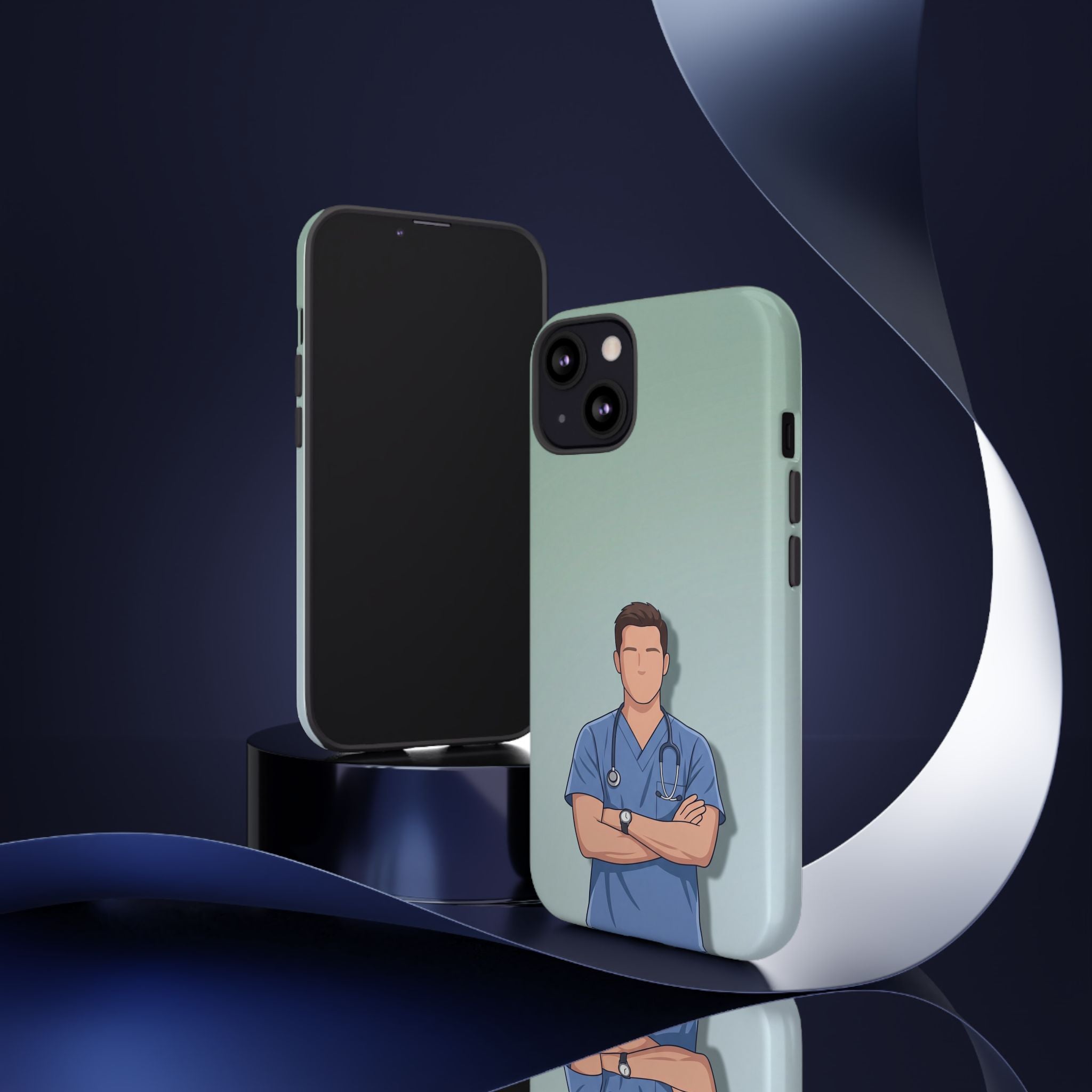 Male Nurse Phone Case | Confident Nurse in Blue Scrubs Illustration | iPhone & Samsung