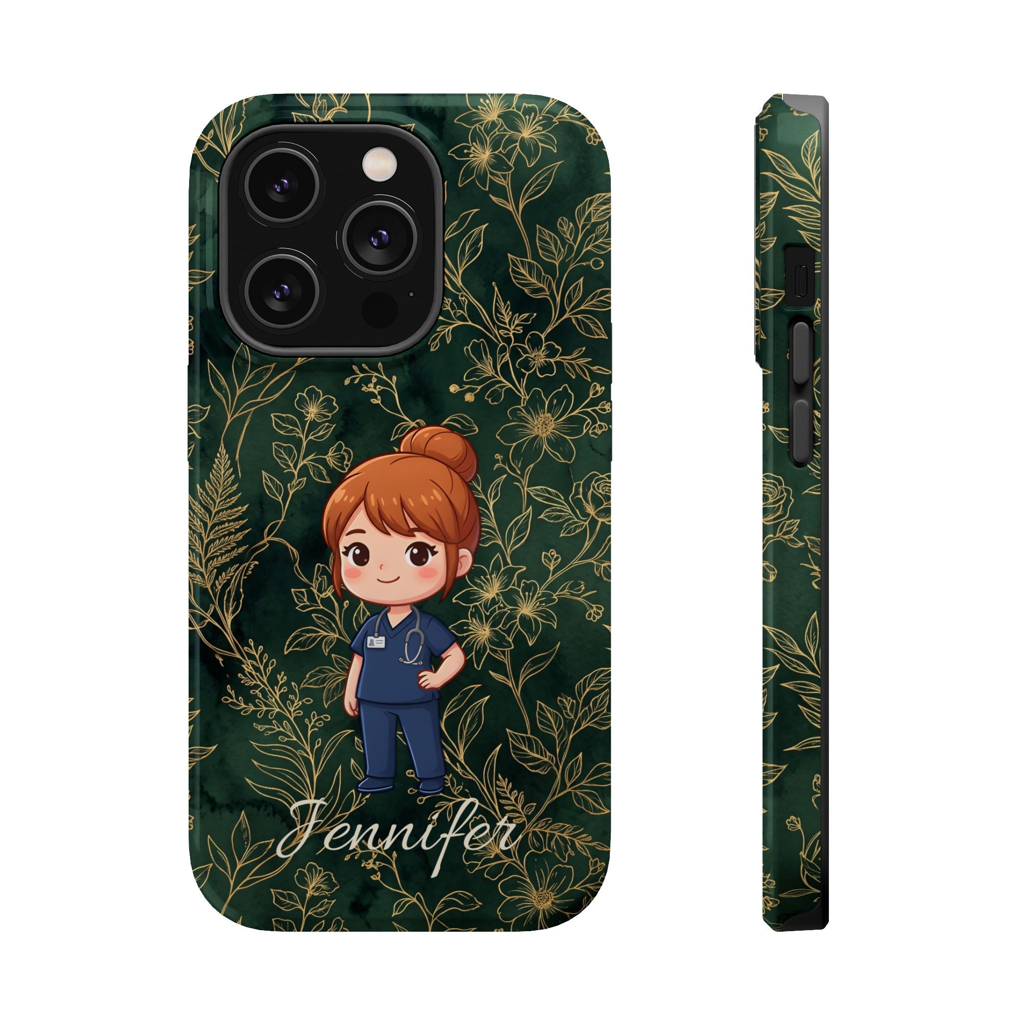 Personalized Nurse Botanical Phone Case — Impact-Resistant Wireless Charging Cover