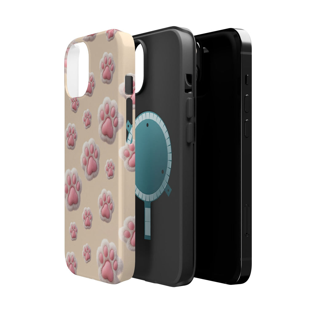 Pink Paw Print Phone Case — Impact-Resistant Wireless Charging Cover