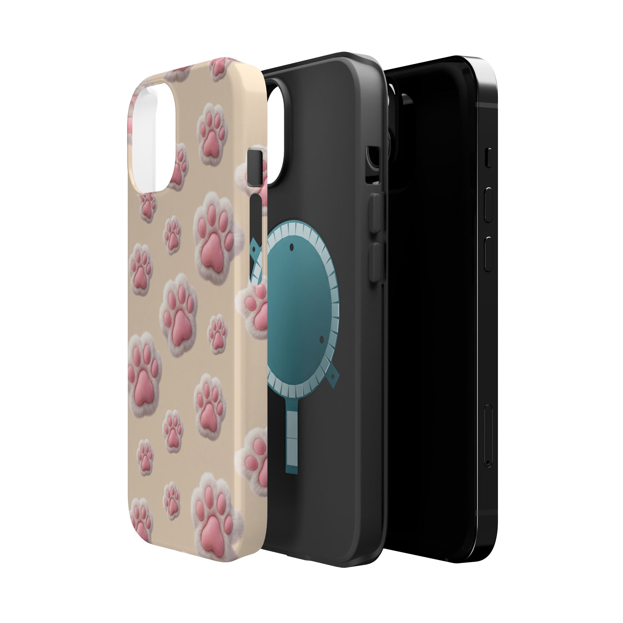 Pink Paw Print Phone Case — Impact-Resistant Wireless Charging Cover