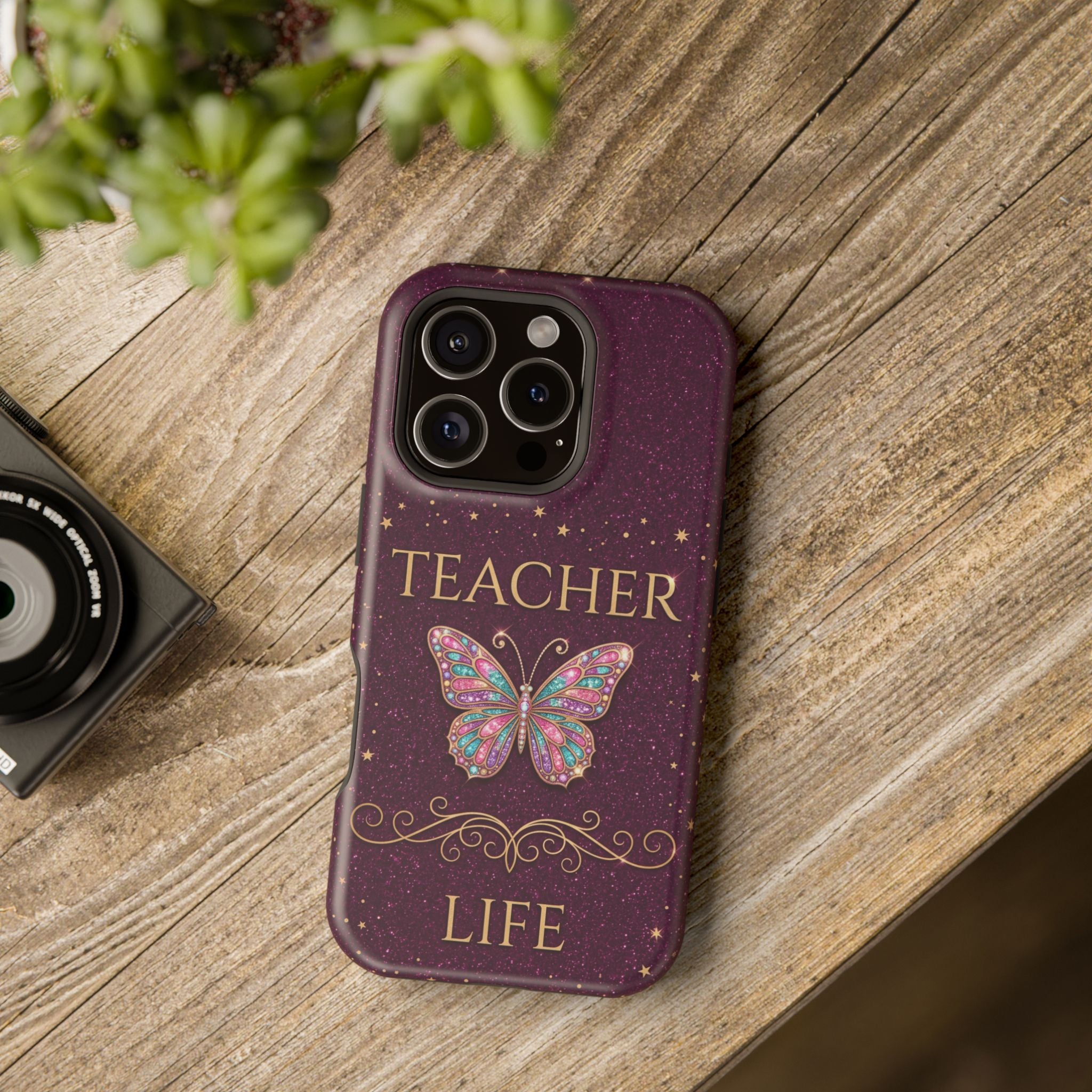 Teacher Life Glitter Butterfly Phone Case — Wireless Charging Cover